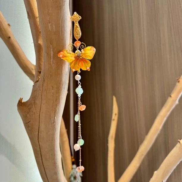 非金属布艺胸针 【黄蝴蝶压襟】手工绒花旗袍马面裙佩戴日常简约款