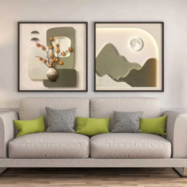 （两联合集）手工砂岩中古风客厅抽象复古沙发墙小众卧室组合餐厅画