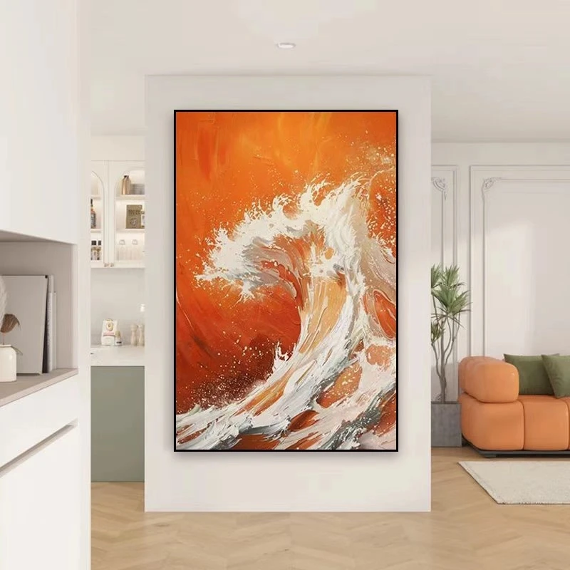 砂岩海装饰画现简约代客厅沙发背景墙壁落地挂画过道玄海浪装饰画