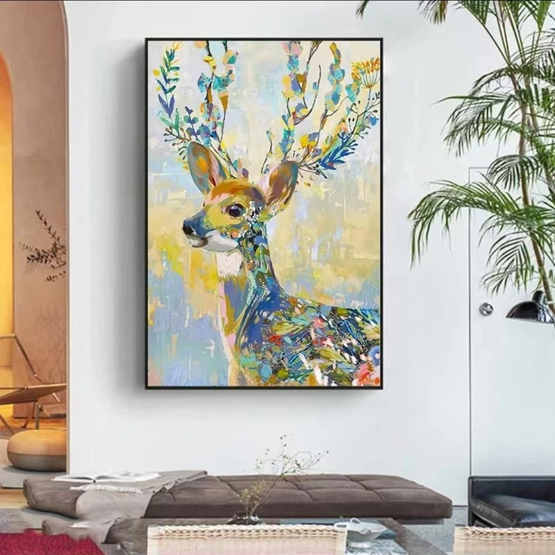 【多彩麋鹿】砂岩肌理画现代轻奢潮流温馨鹿鹿高升装饰挂画