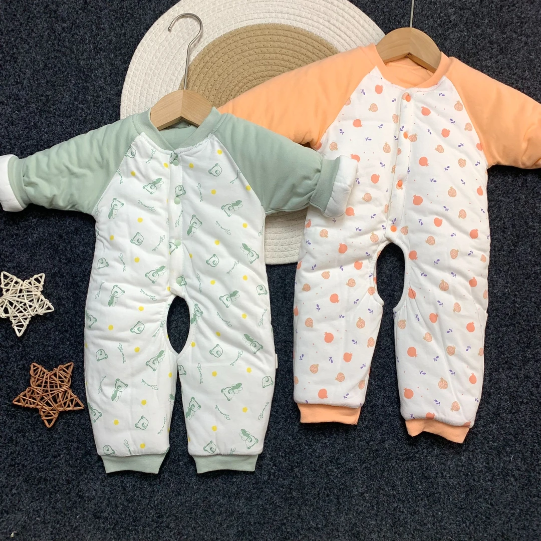 婴儿连体衣男宝薄棉a类秋冬款150g长袖棉衣开裆新款女宝哈衣爬服