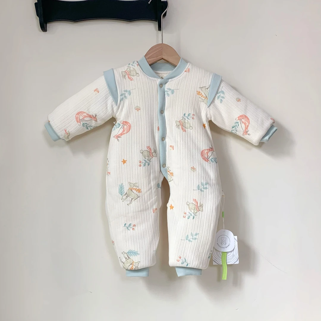 婴幼儿400克棉花衣冬季开档连体衣宝宝棉服大版新款爬服满印花