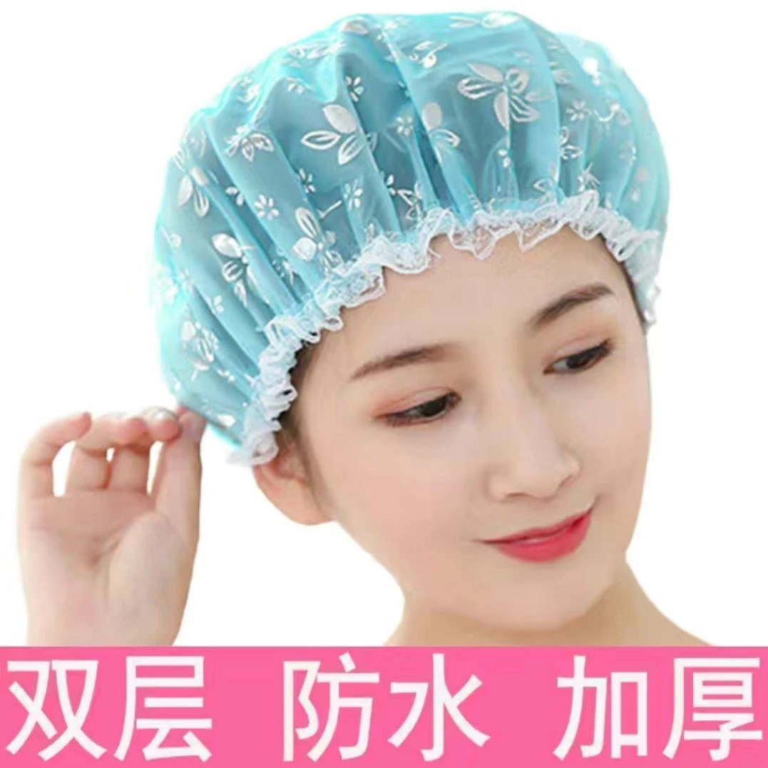 双层洗澡成人头套年轻防水厨房油烟沐浴帽防尘帽子薄款时尚浴帽