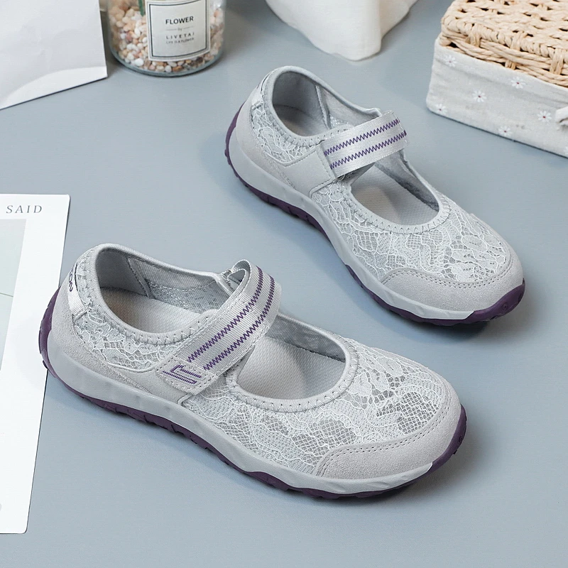 足力健安全老人鞋健步鞋夏季中老年女镂空透气休闲运动妈妈网面鞋