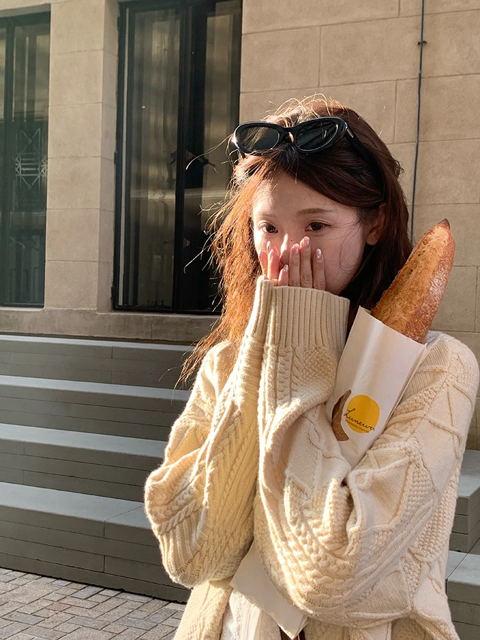 【Rainy Design】V领复古麻花开衫韩系氛围感毛针织衫软糯百搭外套