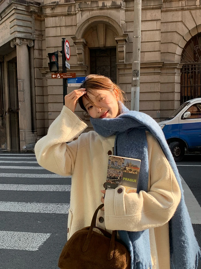 【Rainy Design】 少女学院风连帽斗篷大衣秋冬长款纯色毛呢外套