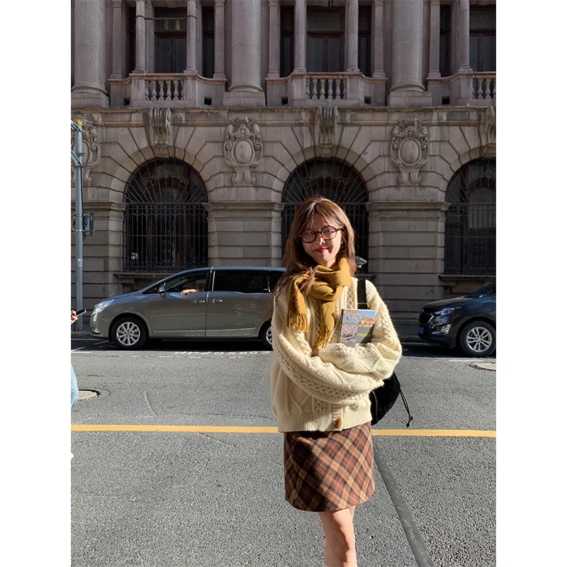 RAINY 立体绞花麻花连帽毛针织衫开衫春秋女单排扣软糯慵懒外套