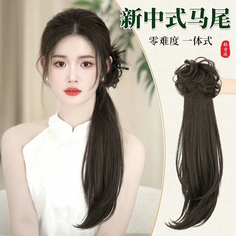 假发女低马尾新中式抓夹假发辫子自然仿真发可扎古风汉服旗袍马尾