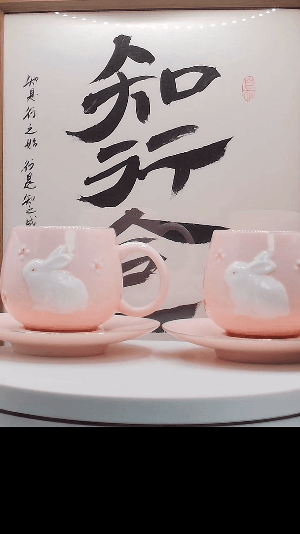 【闪购商品】一味*粉色陶瓷双兔咖啡对杯礼盒装