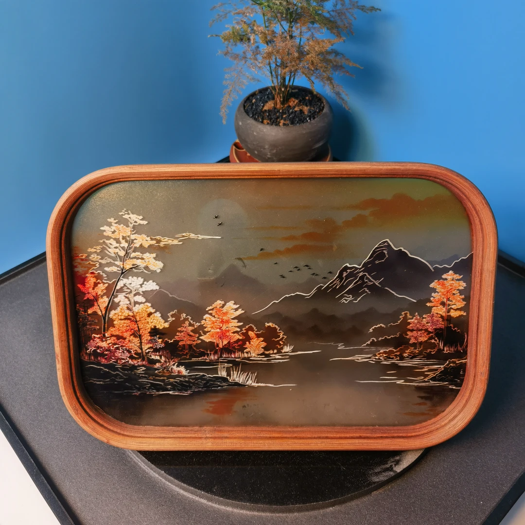 一味*山水竹制玻璃茶盘复古轻奢家用干泡台茶托盘（寒江雪/海棠花）