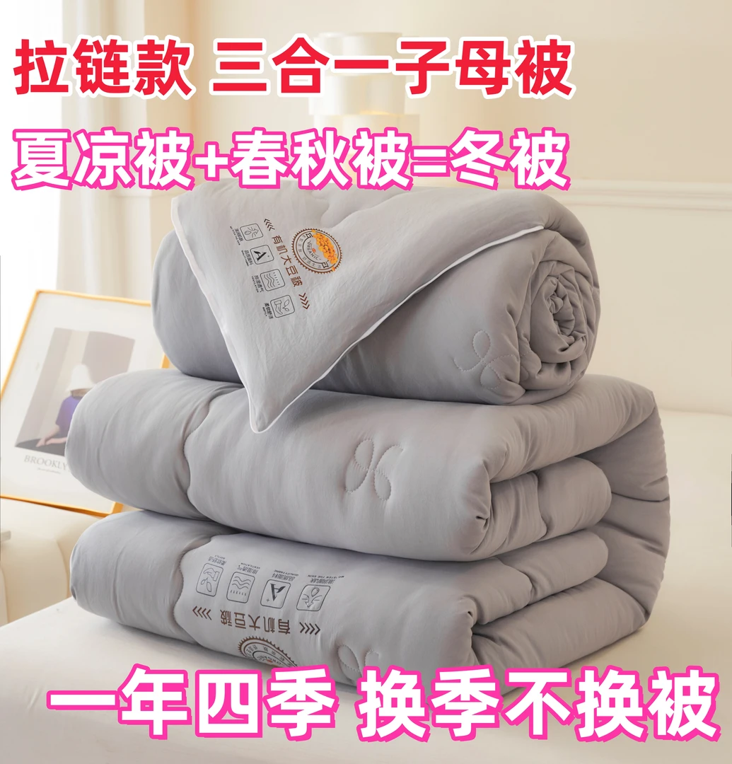 新款拉链式大豆被二合一拉链款子母被春秋冬被子夏被学生宿舍被褥