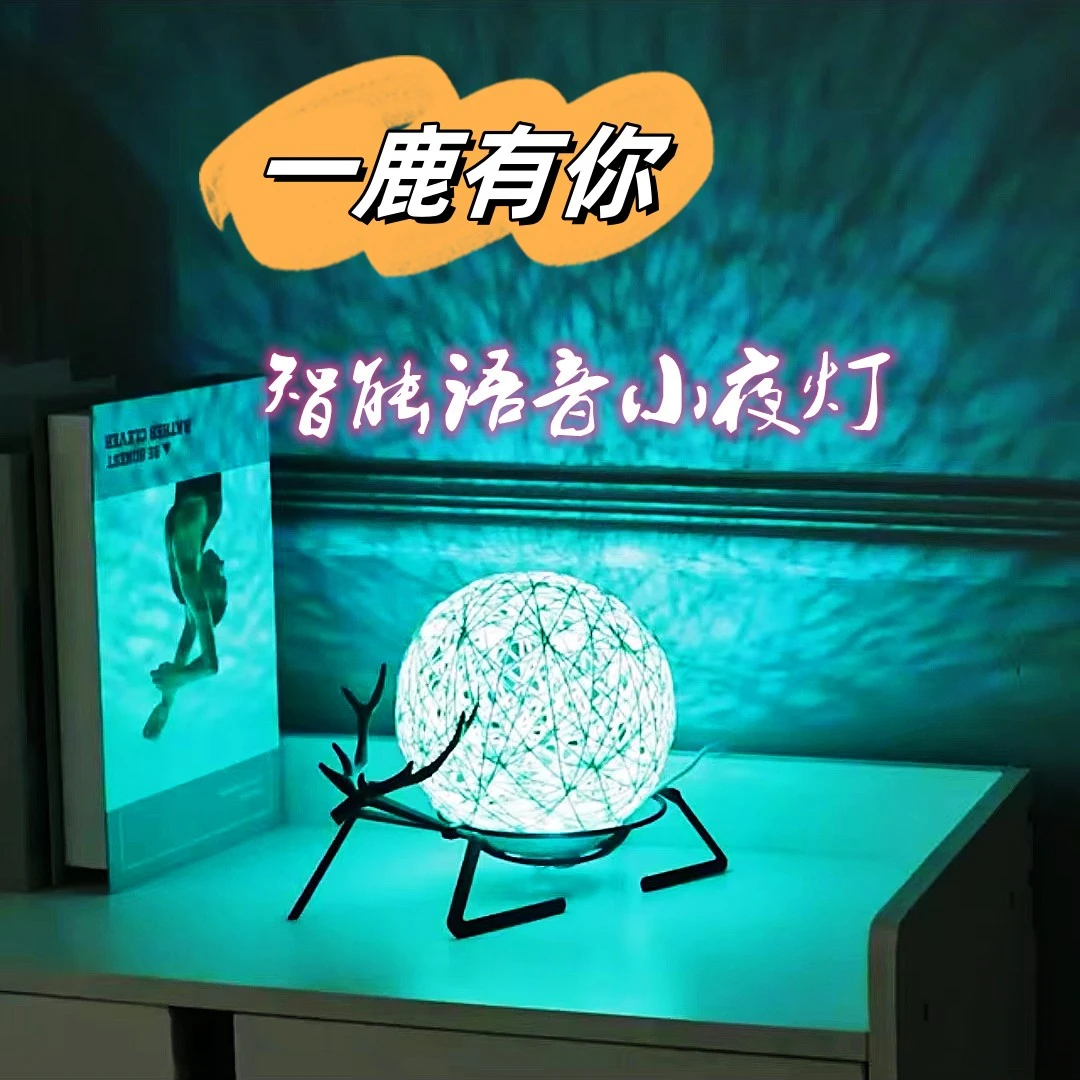 智能语音小夜灯藤球灯宿舍卧室夫妻情侣房间小夜灯房间氛围灯女孩