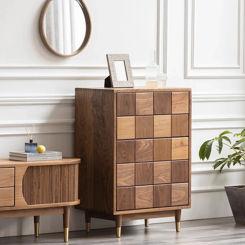 北美黑胡桃木五斗柜简约现代纯实木抽屉柜客厅卧室边柜北欧储物柜
