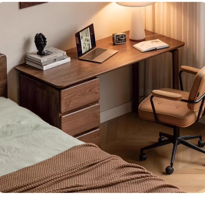 北美黑胡桃木书桌带抽屉全实木新中式家用办公桌书房电脑桌写字台