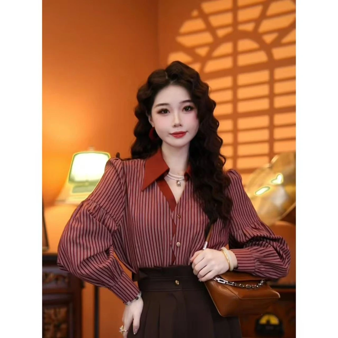 蒋蒋【微光新晨】2024秋款简约条纹优雅长袖设计感衬衫上衣00851