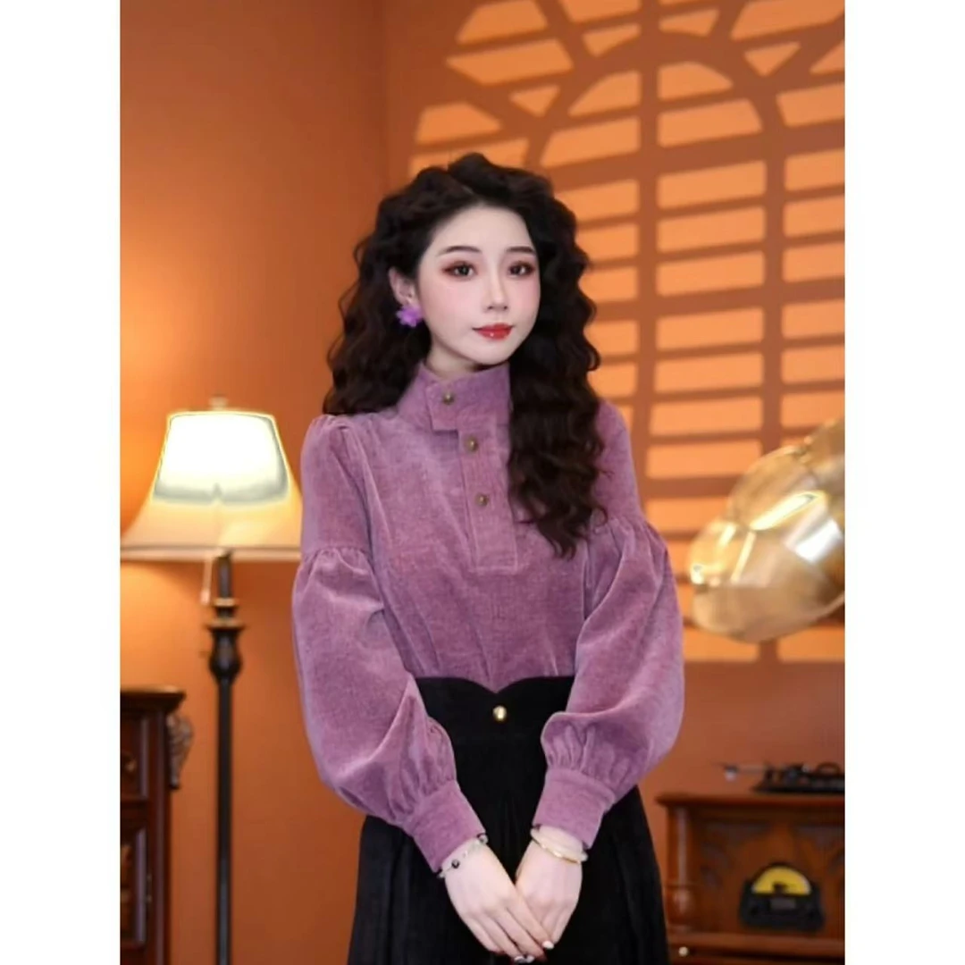 蒋肉肉【樱日序】港风显瘦加厚款气质长袖上衣01229