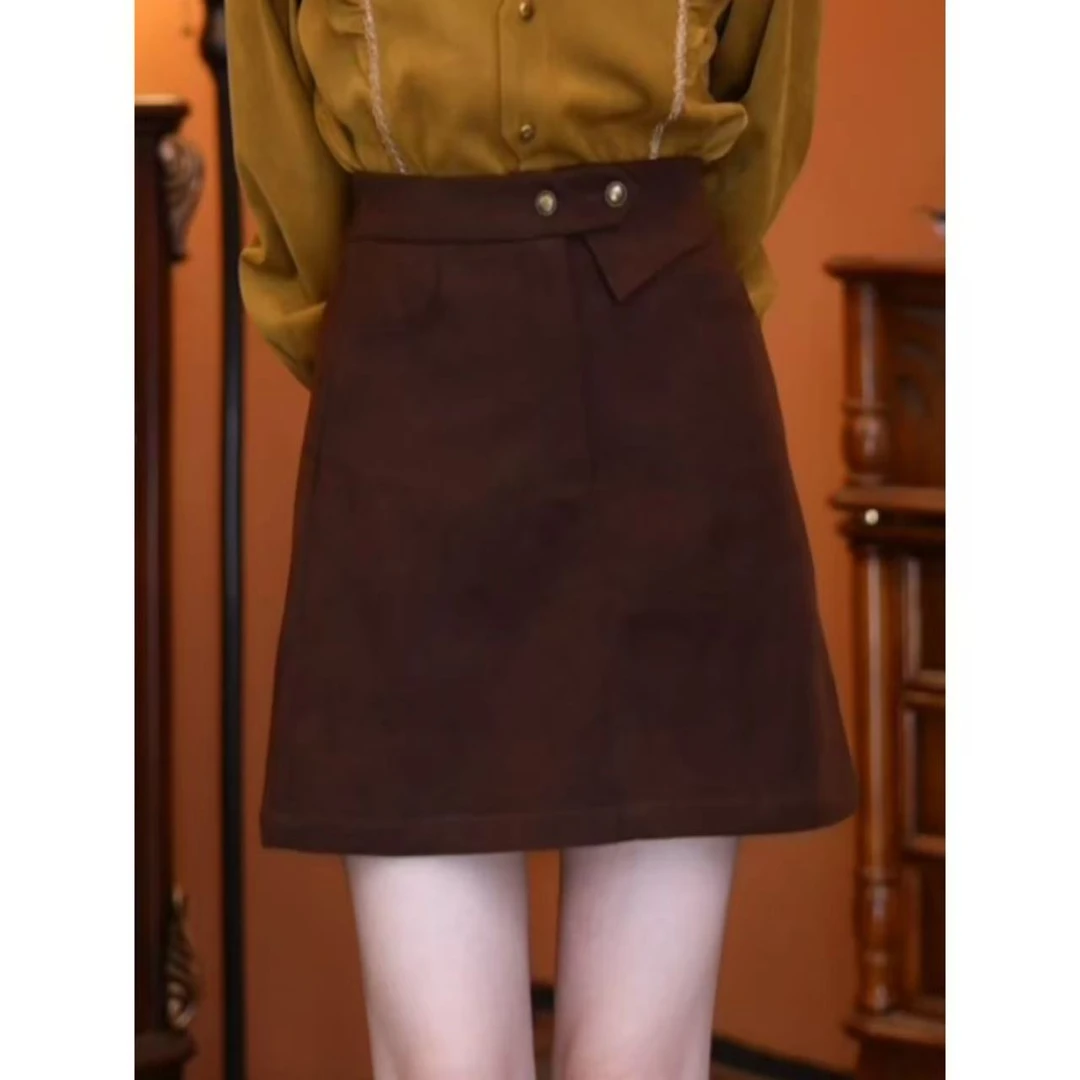 蒋肉肉【游枝】复古百搭显瘦高腰女装A字裙子01036