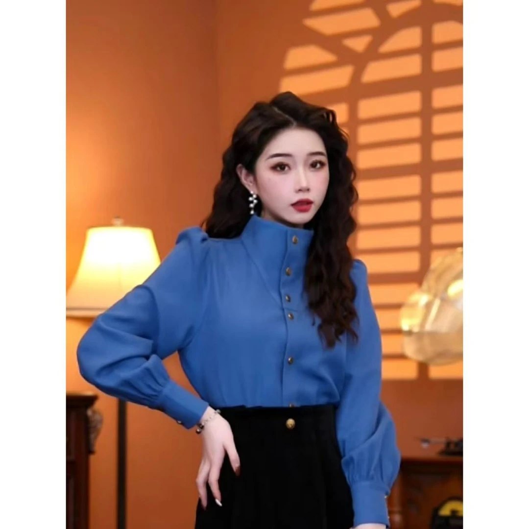 蒋肉肉【蔚蓝天空】2024秋款设计感加厚衬衫上衣01195