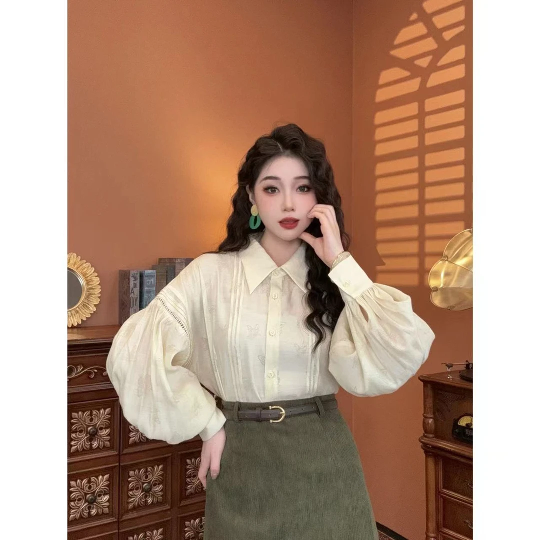 蒋肉肉-【海棠花未】气质显瘦设计镂空设计师新款衬衫00540