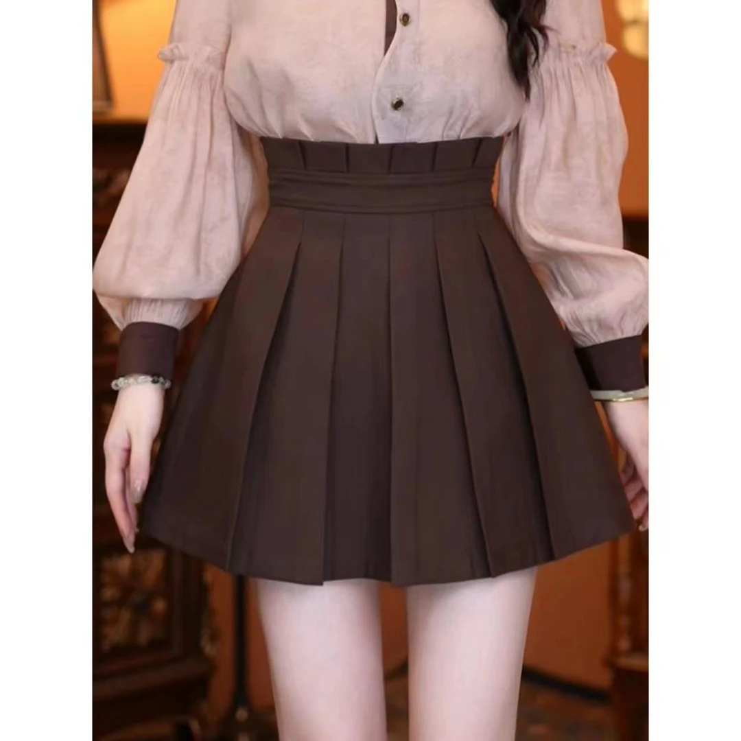 蒋肉肉【自由线】秋款复古显瘦高腰女装小个子百褶短裙00731