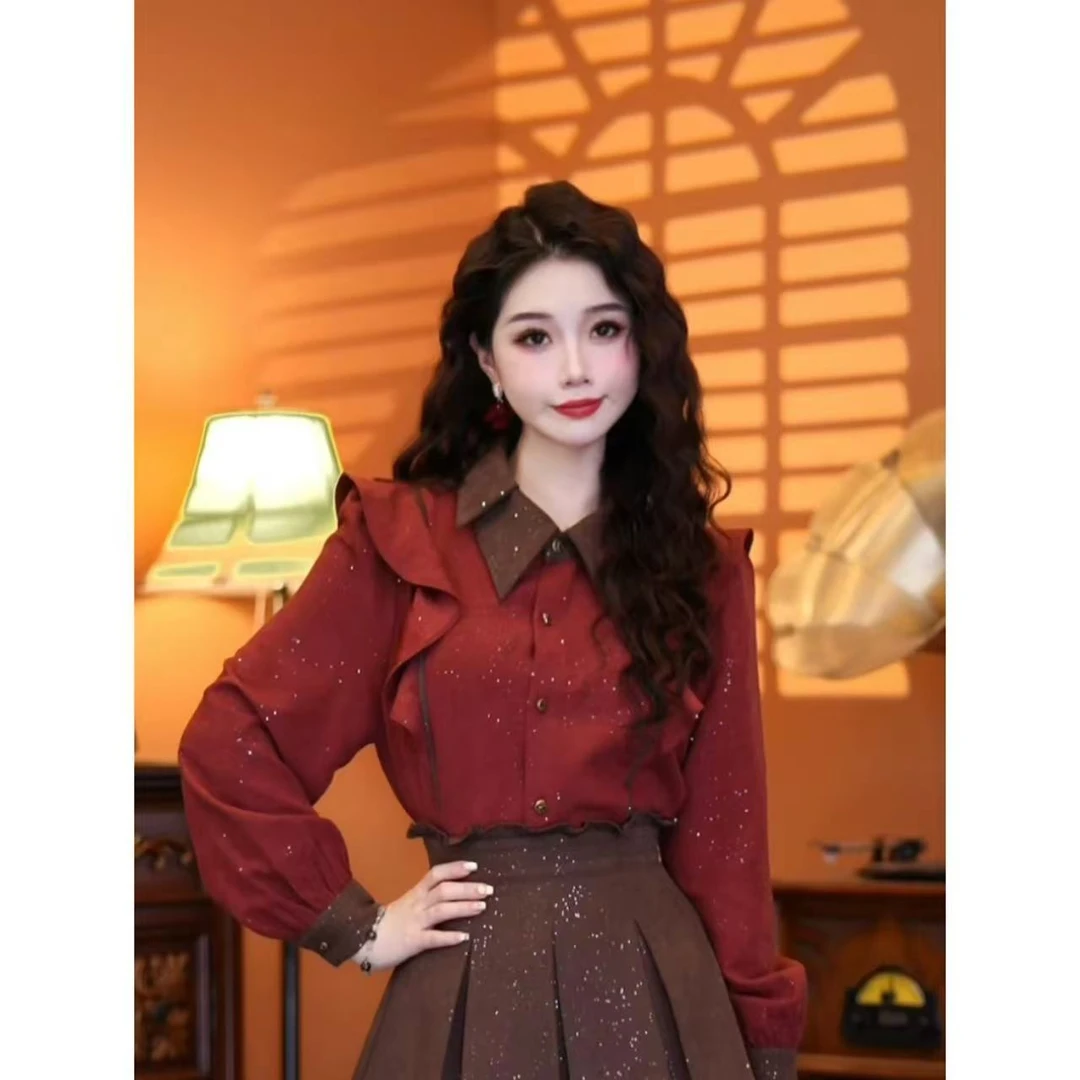 蒋肉肉【初秋夜】2024秋款简约气质精致长袖设计感衬衫上衣01005