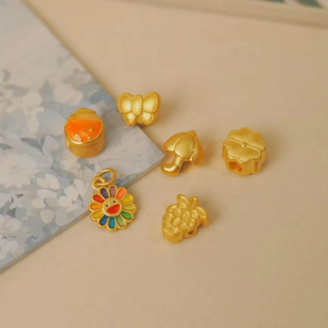 足金百搭吊坠可爱手链转运珠气质素款精美挂坠简约少女小众烧蓝