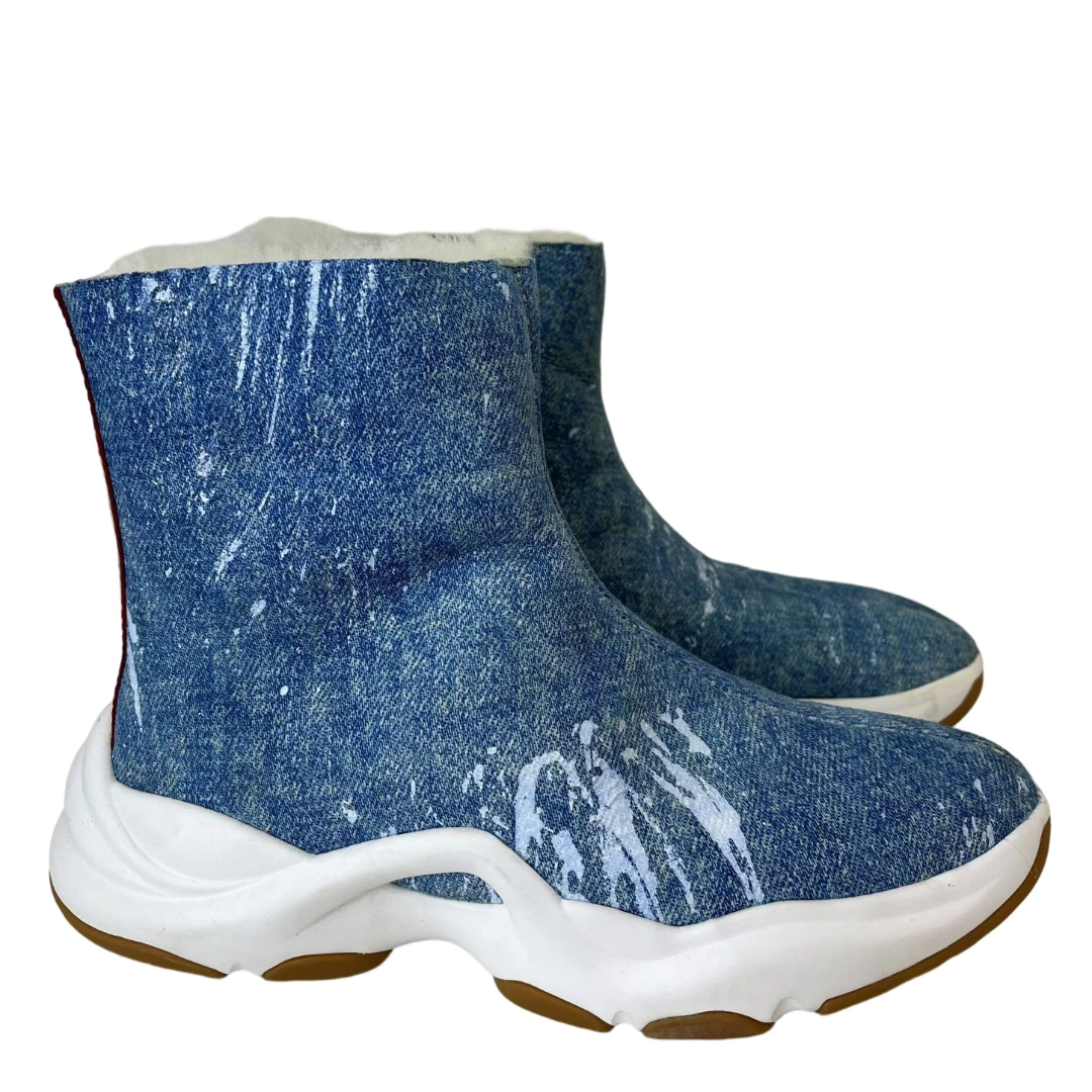 0羊皮毛一体防水时尚蓝色雪地靴 女款羊皮毛牛仔风运动休闲鞋女鞋