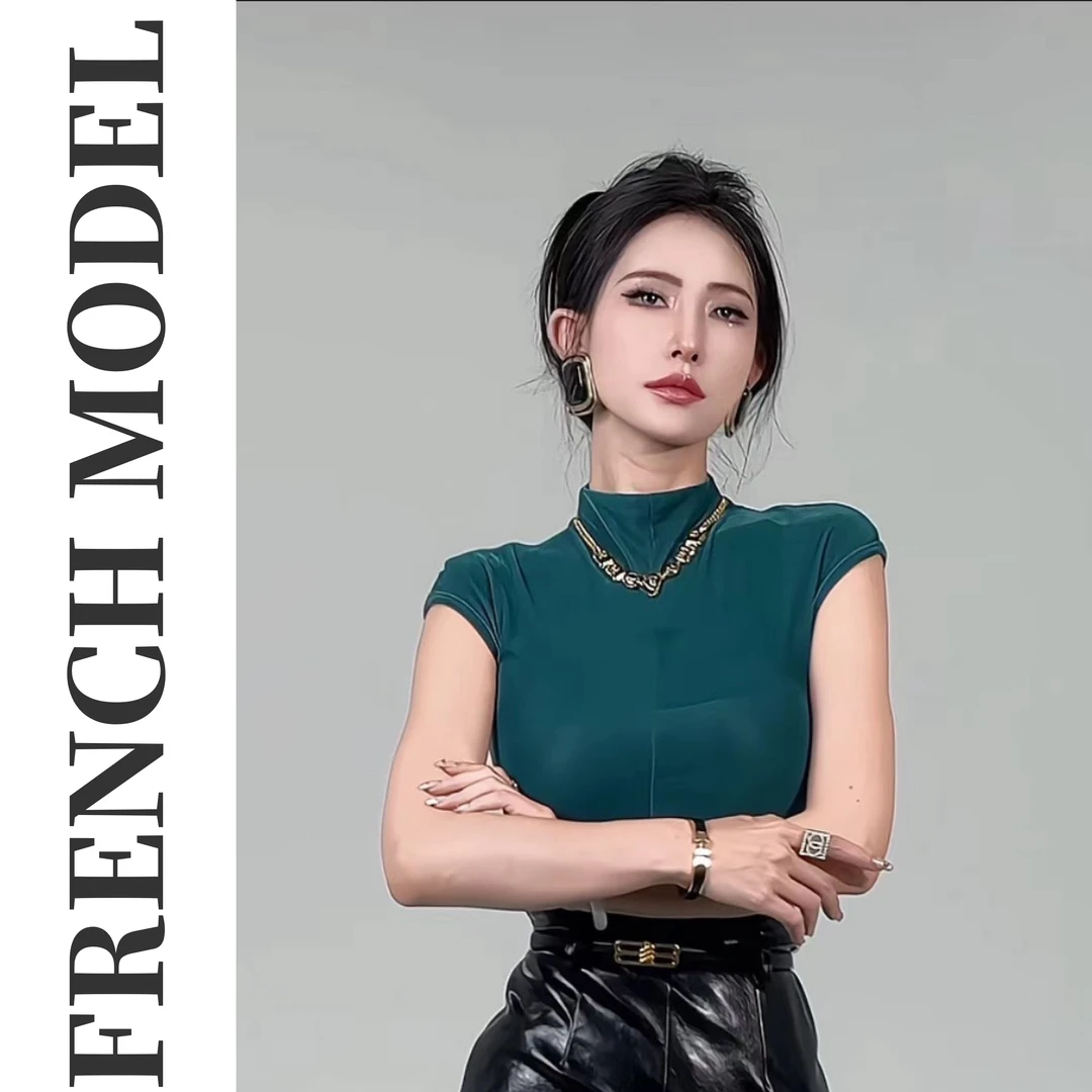 法模FRENCH MODEL.2024秋季显瘦气质百搭轻奢时尚丝绒T恤40860223