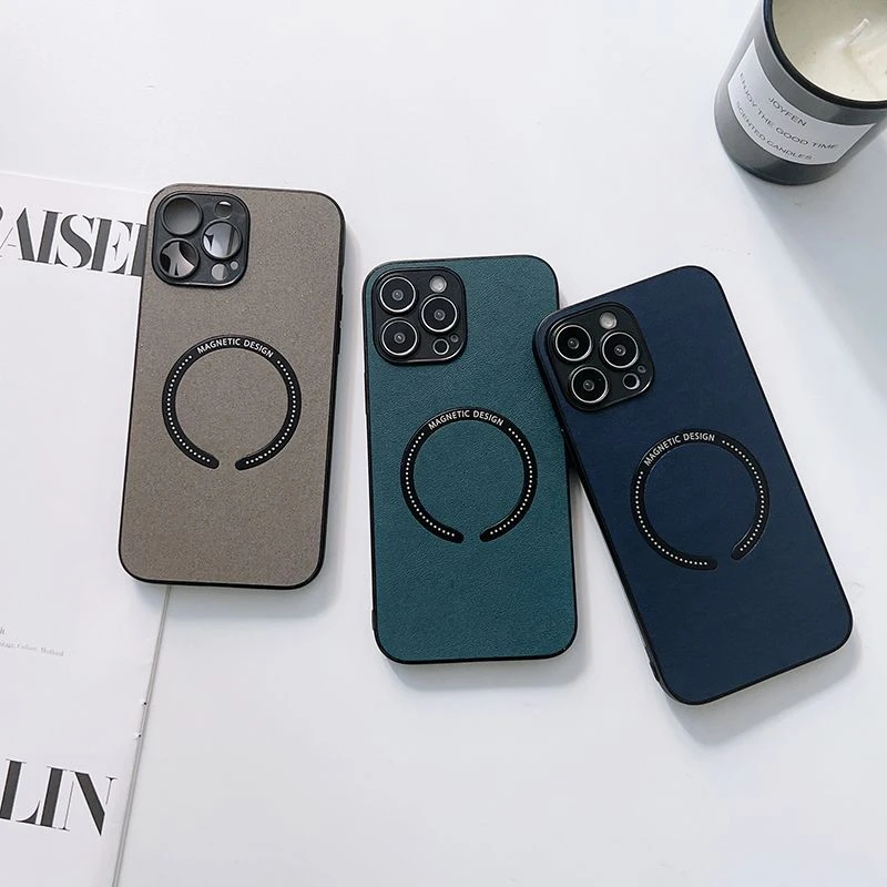 适用苹果14Pro手机壳13新款12素皮车载11磁吸无线充电x/xs防摔壳