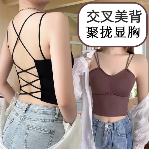 夏季内衣女交叉新款美背吊带打底背心女士防走光性感防走光上衣Y