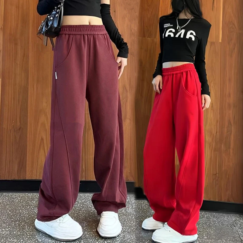 爆款香蕉裤女加绒加厚秋冬2024新款高腰阔腿弯刀裤宽松休闲卫裤子