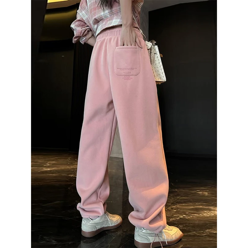 秋冬新款加绒加厚运动裤女卫裤宽松休闲长裤哈伦裤松紧腰直筒裤