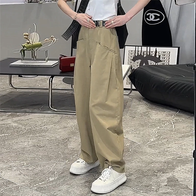 欧货2024秋季新款高腰宽松雅痞裤百搭口袋休闲裤女慵懒风直筒裤子