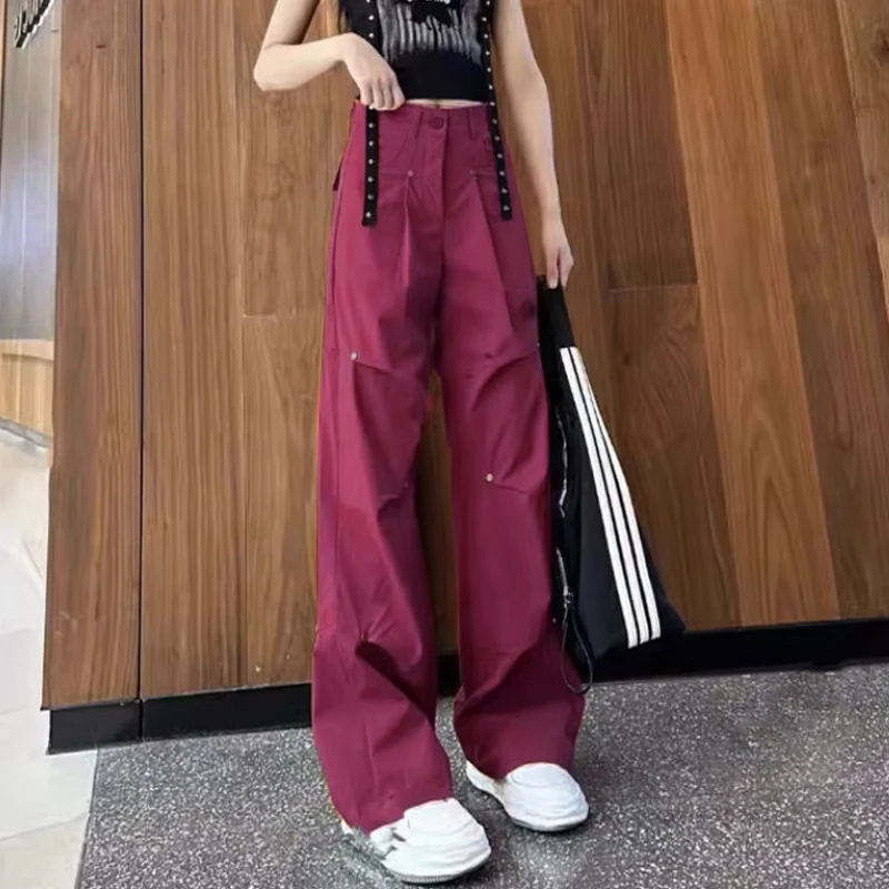 美式辣妹工装裤女2023秋季金属柳钉小众设计款遮肉显瘦直筒阔腿裤