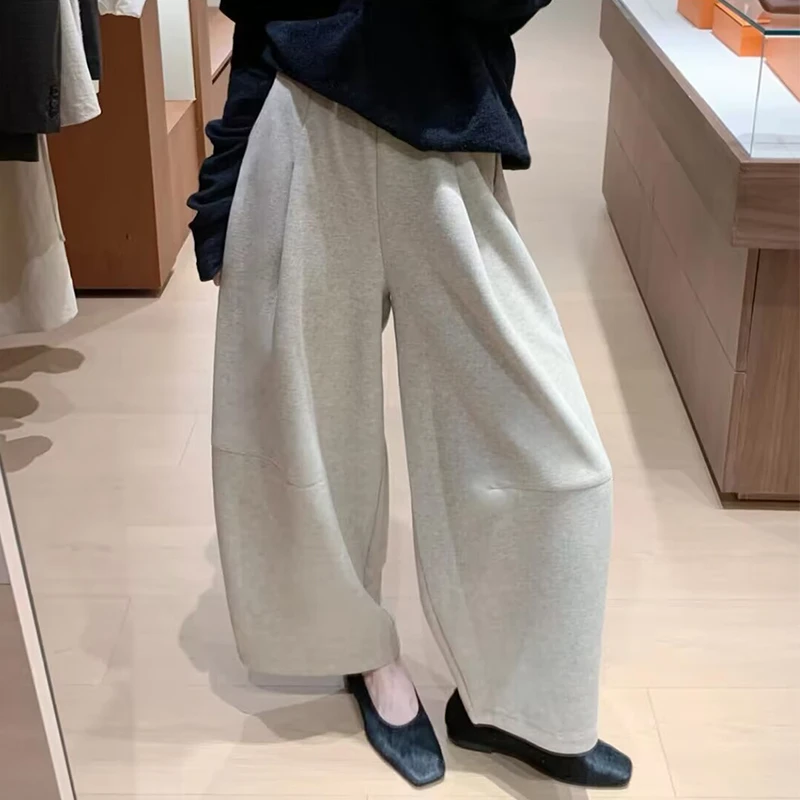 秋冬新款百搭加绒加厚阔腿裤女韩系软糯奶奶裤高腰休闲裤糯米裤