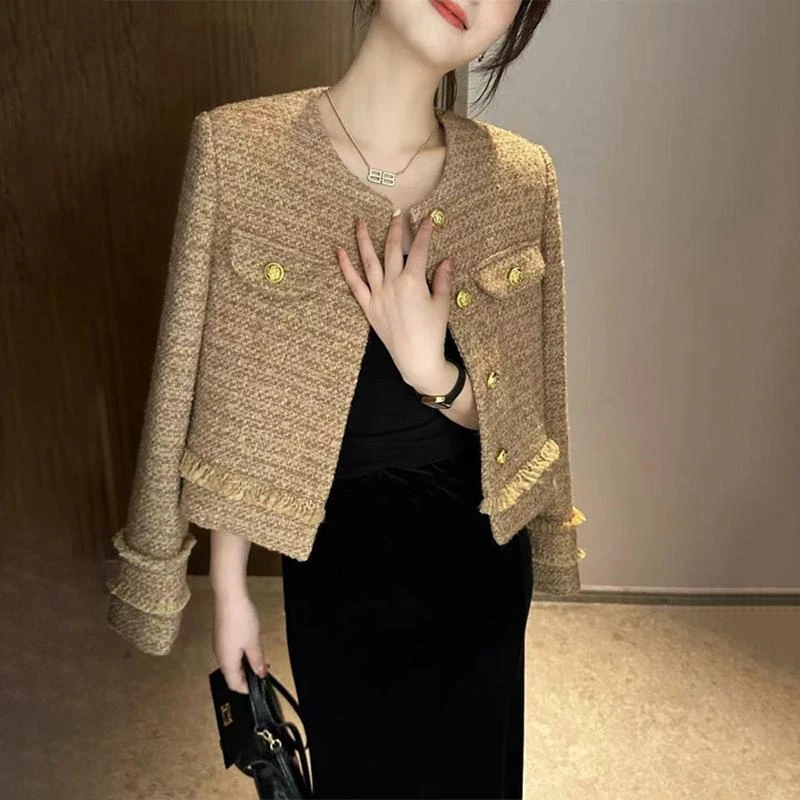 法式时尚小香风外套女秋冬名媛气质粗花呢温柔洋气高级感短款上衣