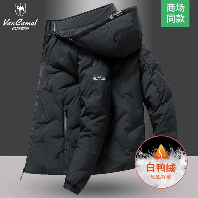 VANCAMEL/西域骆驼男士冬季羽绒服休闲轻薄防寒服男短款黑金外套