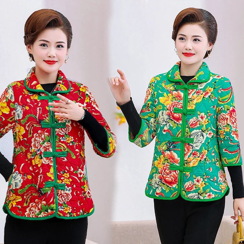 七分袖民族分马甲外套加绒加厚盘古扣冬装棉服中袖妈妈装棉袄棉衣