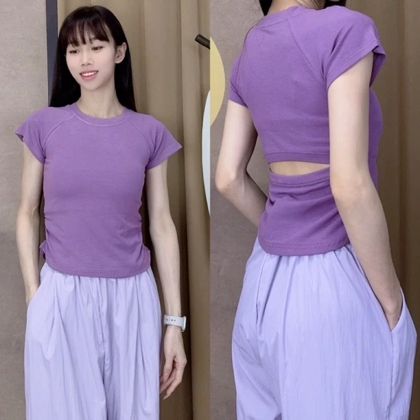 MuMu 练功形体服夏季现代舞短袖露背上衣女古典中国舞舞蹈服