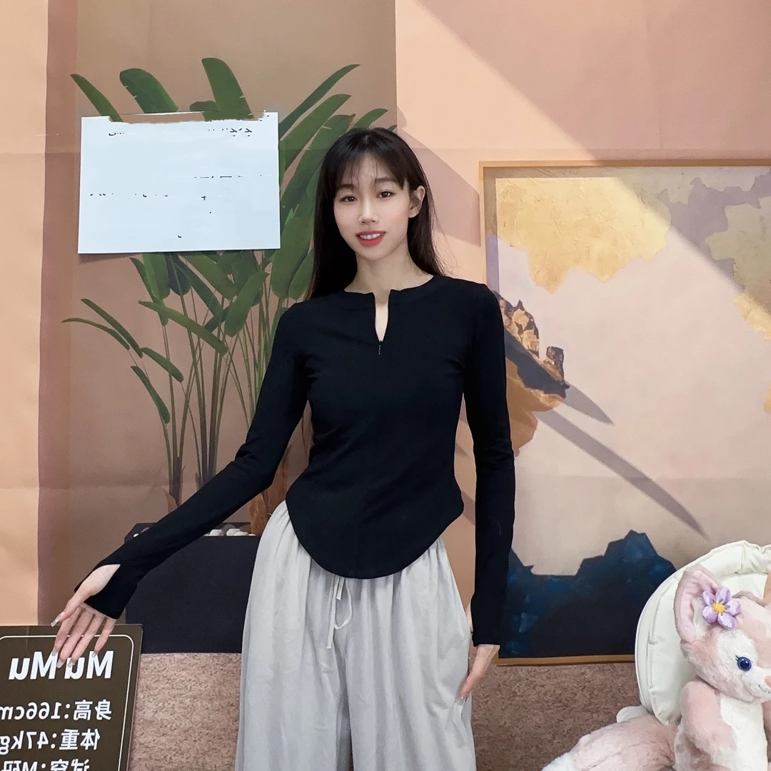 MuMu 古典舞服装修身针织长袖套指上衣练功服中国舞民族舞蹈服