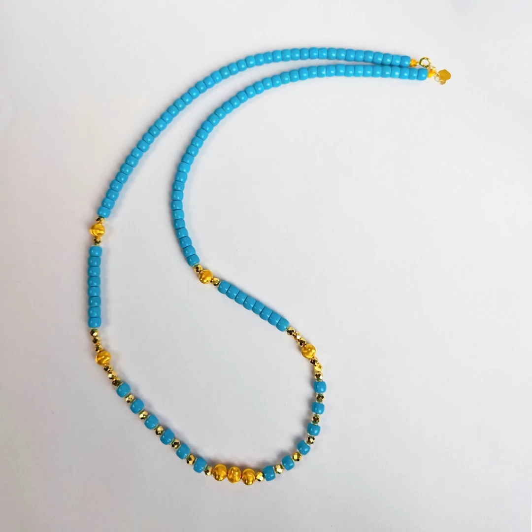 {东方灵玉}原矿高瓷绿松石18K金轻奢精致时尚设计款锁骨链项链