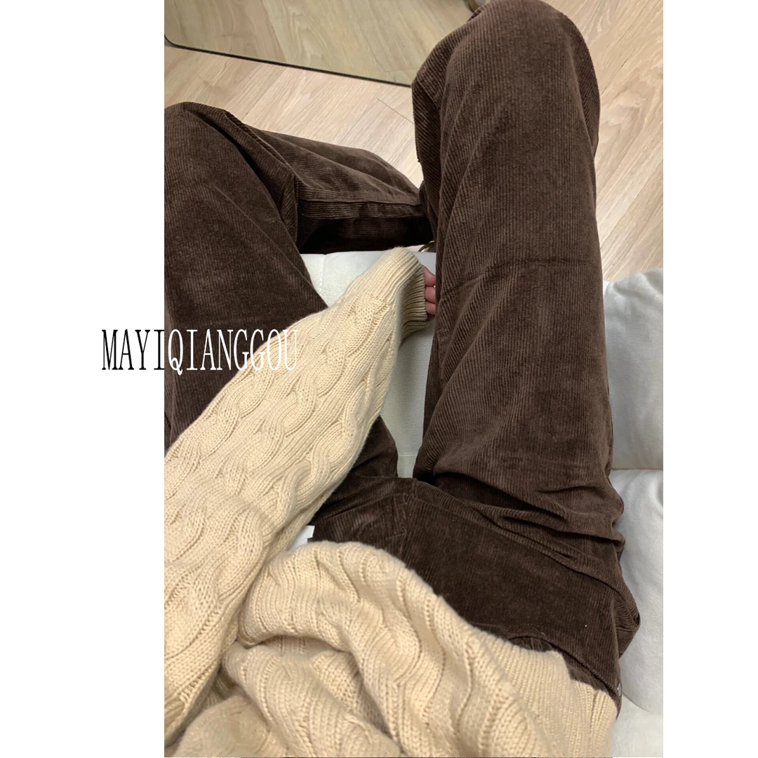 美拉德灯芯绒裤子女高个子加长条绒直筒裤窄版秋冬阔腿休闲裤