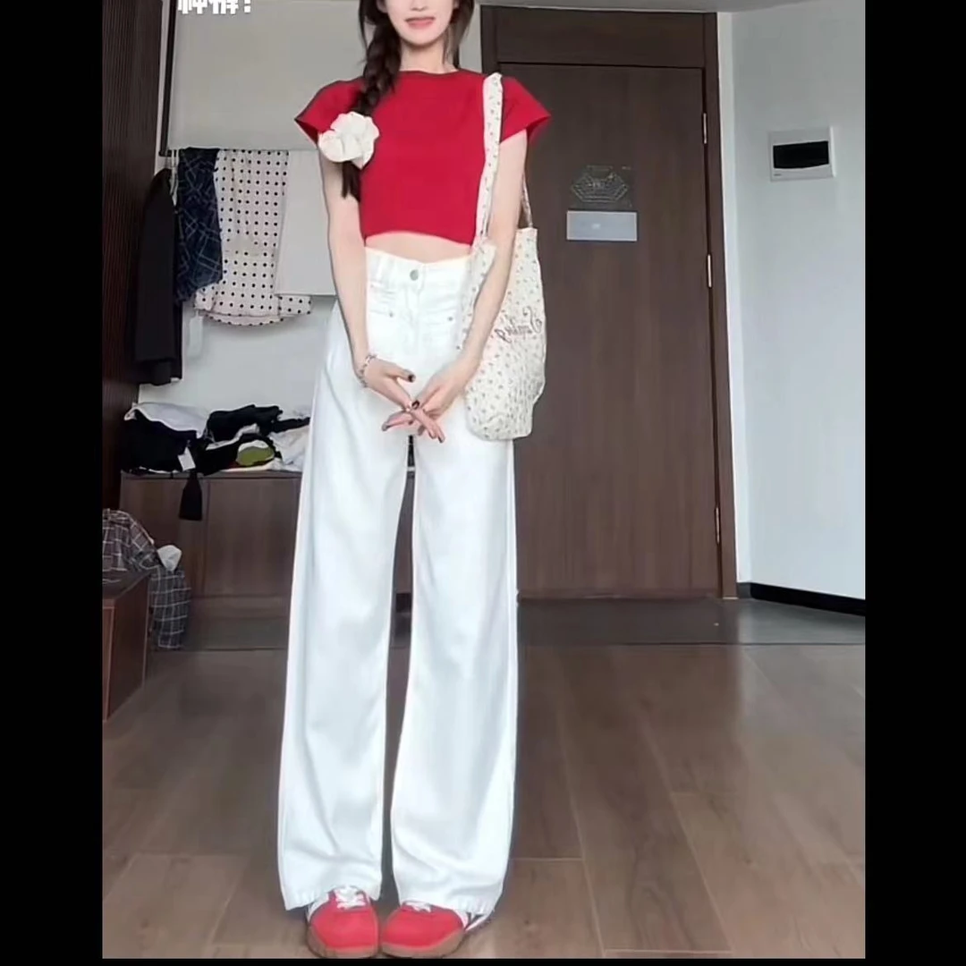 三防莱赛尔天丝面料阔腿牛仔裤秋冬新款高腰褶皱宽松直筒拖地裤