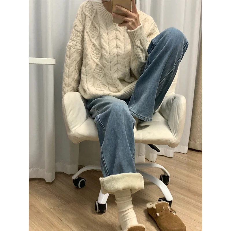 夏菱大码胖mm宽松显瘦梨形身材阔腿裤子蓝色直筒牛仔裤女