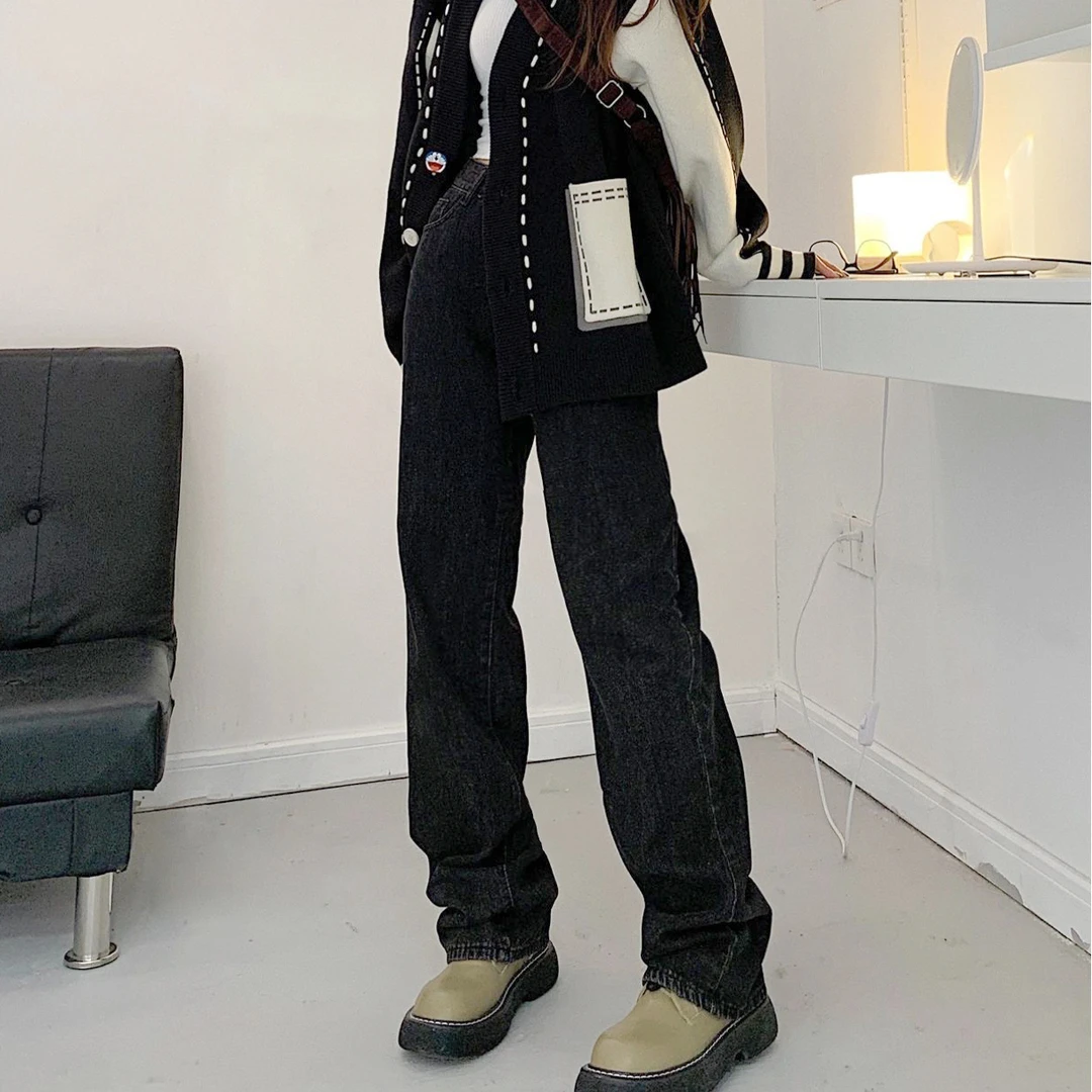 夏菱辣妹穿搭高街ins潮牛仔裤女高腰春季直筒裤ootd美式hipho裤子