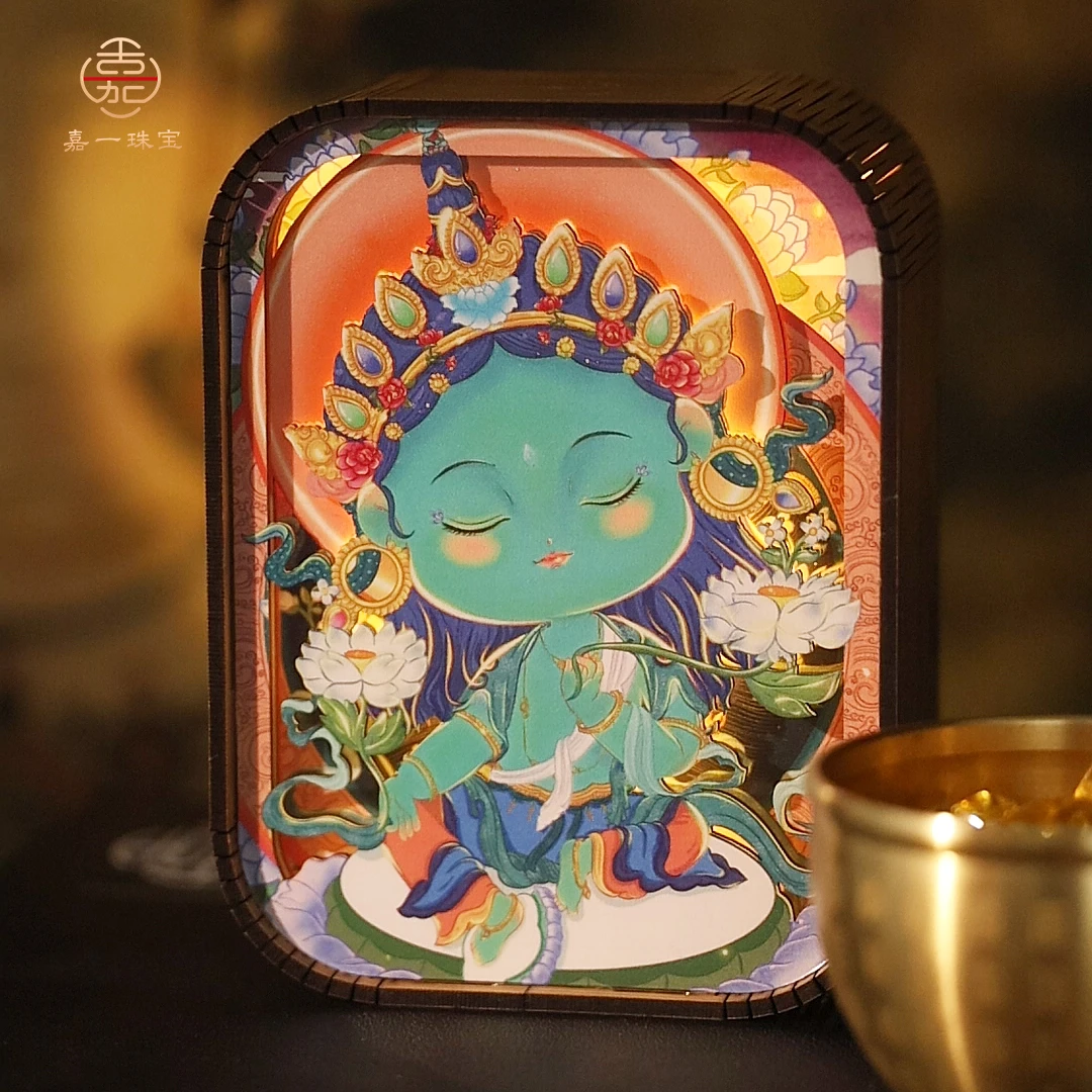 【嘉一珠宝】绿度母原创摆件守护灯夜灯可调节亮度背后可投影赠礼袋