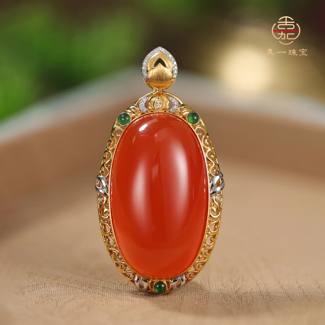 【嘉一珠宝】南红k金蛋面吊坠 AG5503