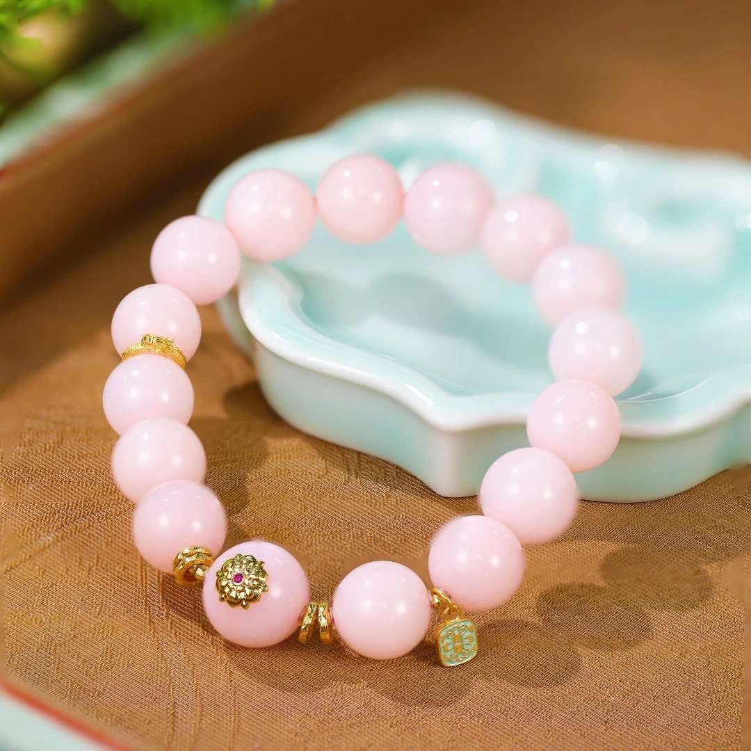 【嘉一珠宝】粉欧泊18K金宝相花扎基设计款DIY单圈手串高级气质款