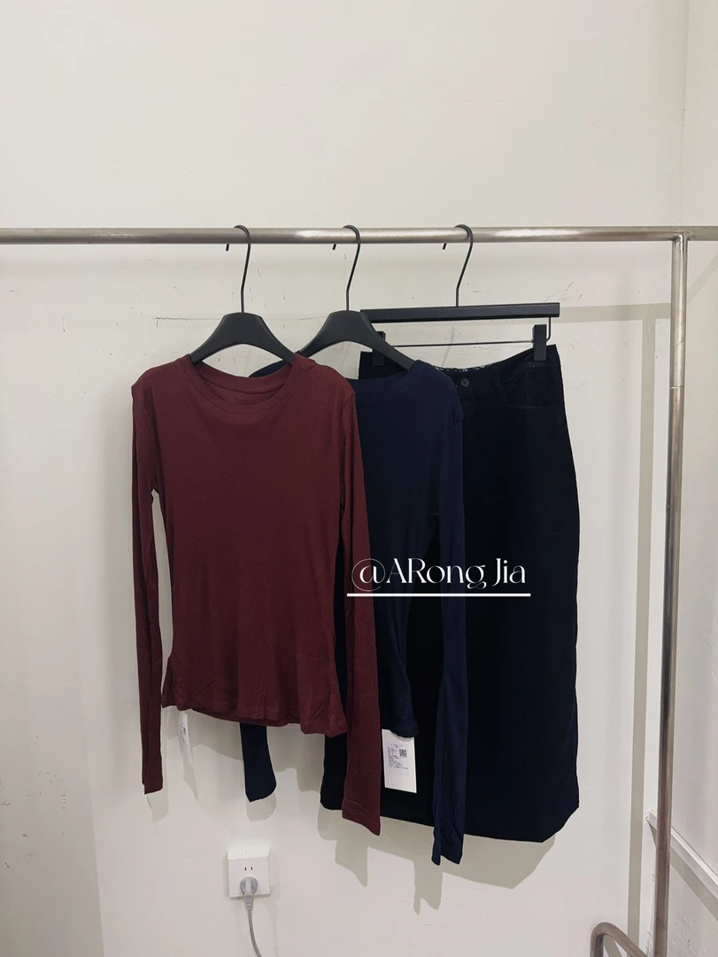 长袖短款时尚休闲百搭修身纯色圆领上衣08031