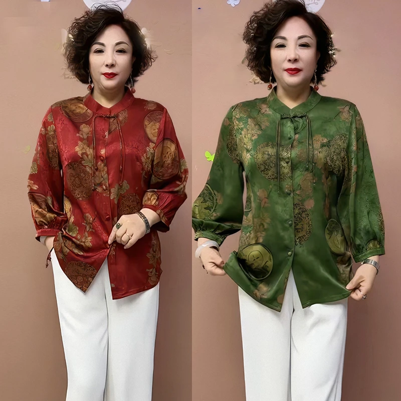 夏季新款新中式唐装女气质九分袖小衫妈妈新中式国风旗袍衬衫上衣